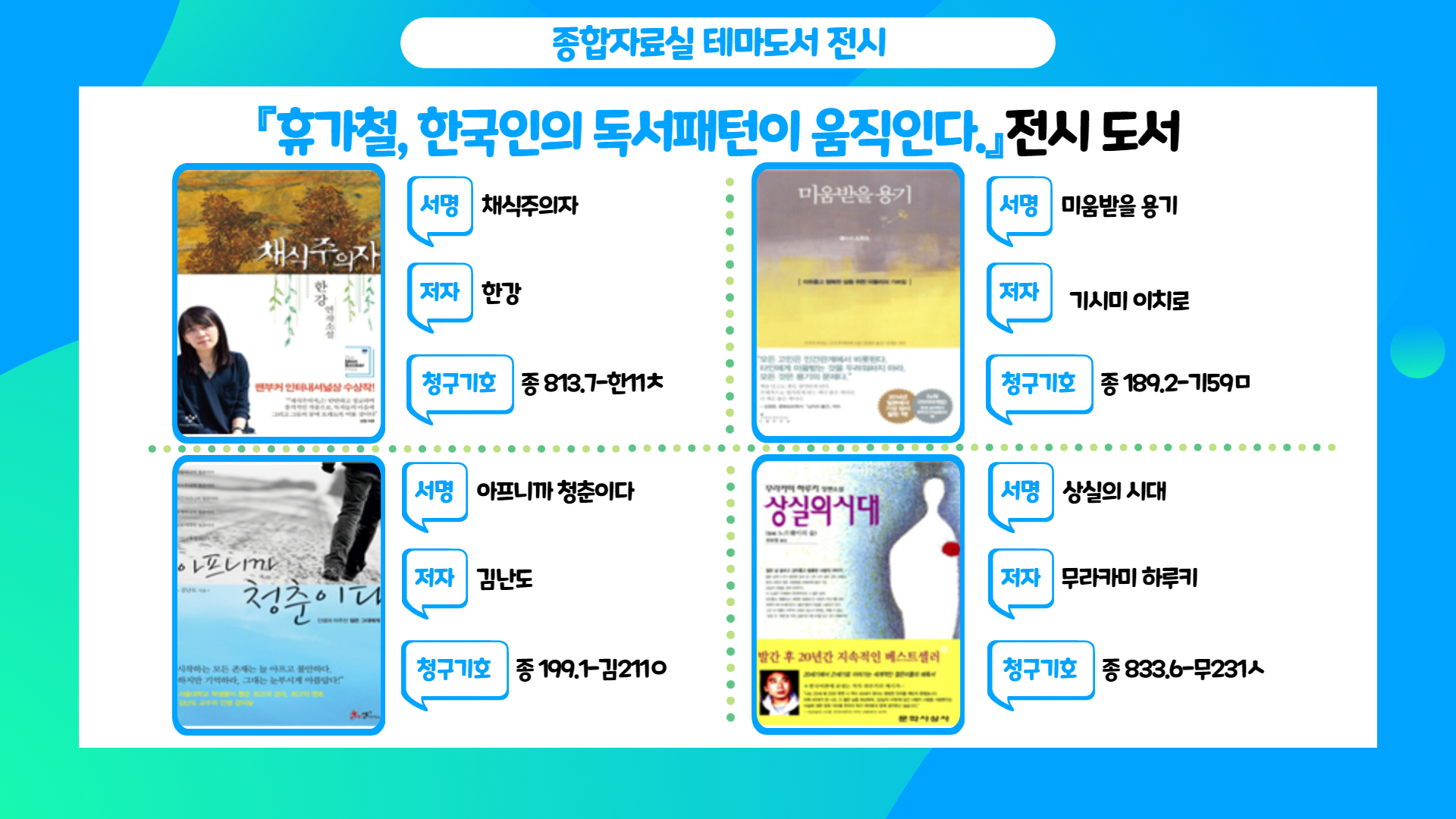 종합자료실 7월 테마도서 「휴가철, 한국인의 독서패턴이 움직인다」 전시 - 3번째 이미지
